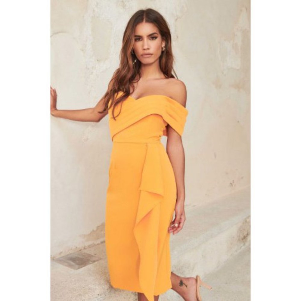 LAVISH ALICE Pleated Bandeau Midi Dress in Crepe - 16